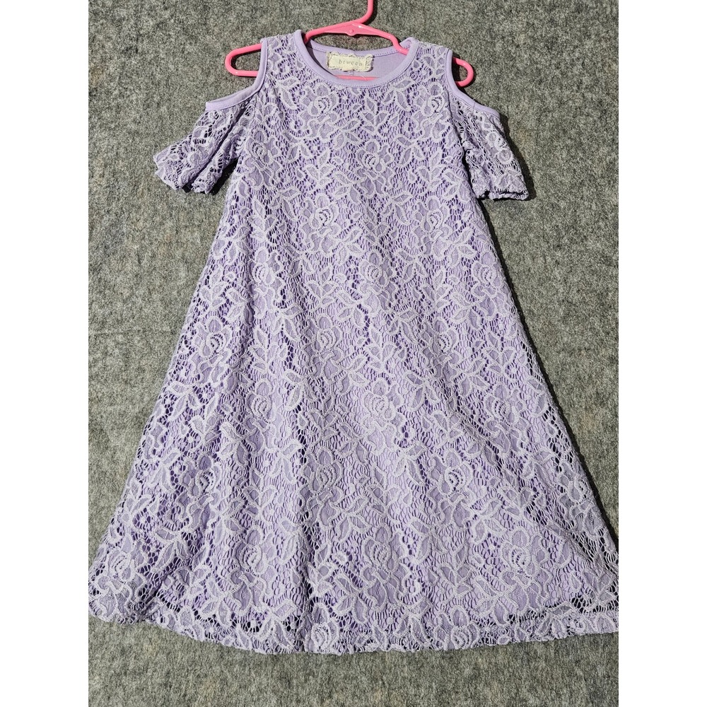 Btween Girls Lace Cold Shoulder Dress Purple Size 8 Flower Pattern